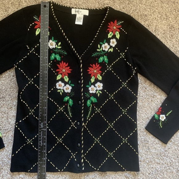 Kikit Christmas Cardigan Sweater Women's Medium Holiday Embroidered - Picture 7 of 8